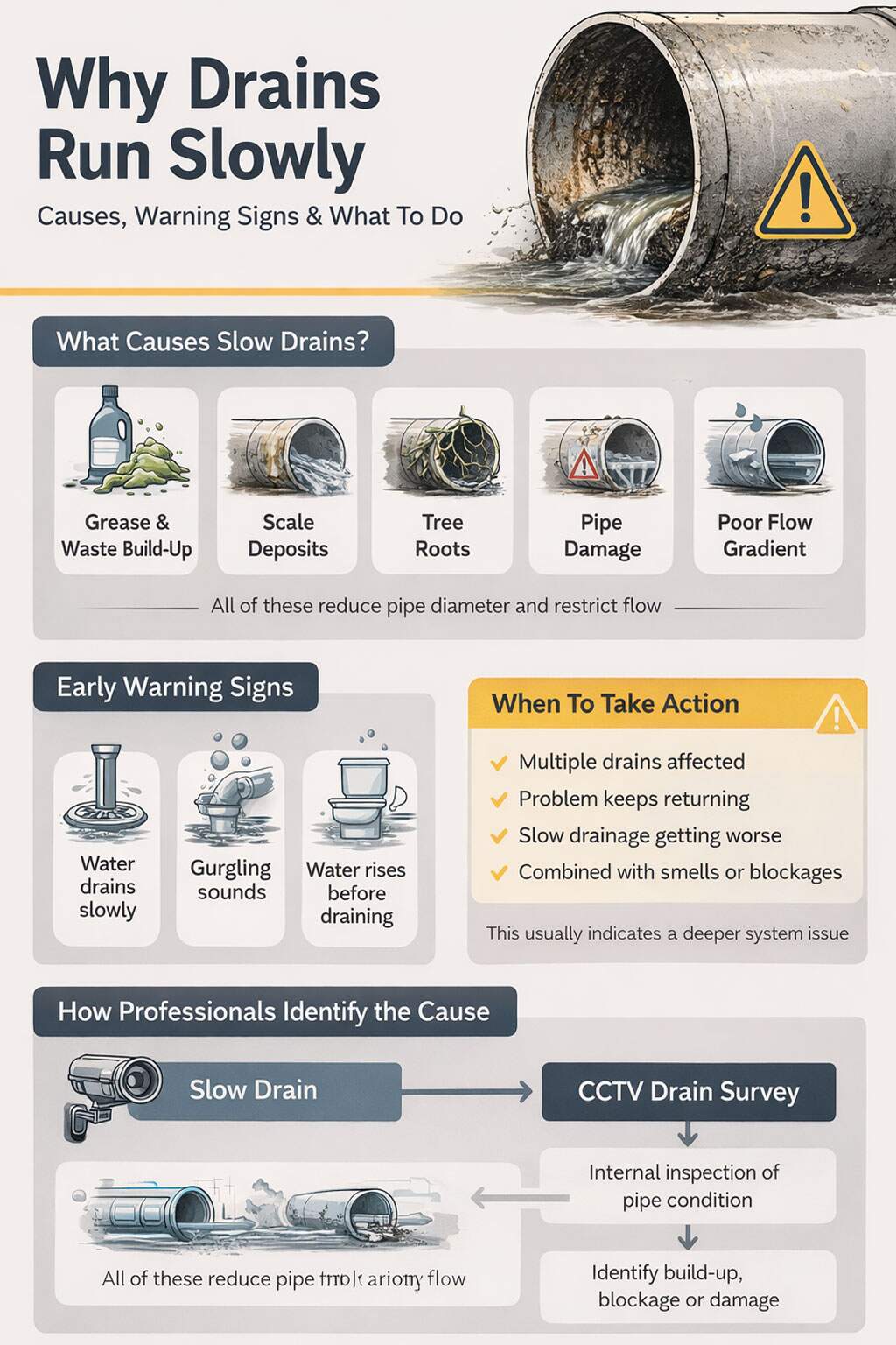 Drain Absence Why Drains Run Slowly | CCTV Surveys & Drain Lining Solutions